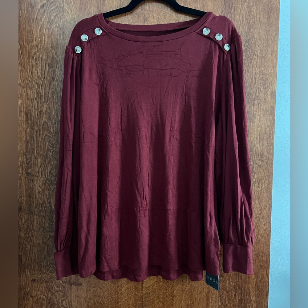 NWT‎ Women's Burgundy Button-Shoulder Top XXL